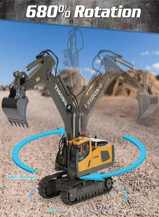 Junona Remote Control Excavator Toy 11 Channel Rc Excavator Truck Toys 1/20 Scale 2.4Ghz Construction Vehicles with Metal Shovel 680° Rotation Lights & Sounds for Kids Boys Age 4-10 Years - Multicolor - Image 3
